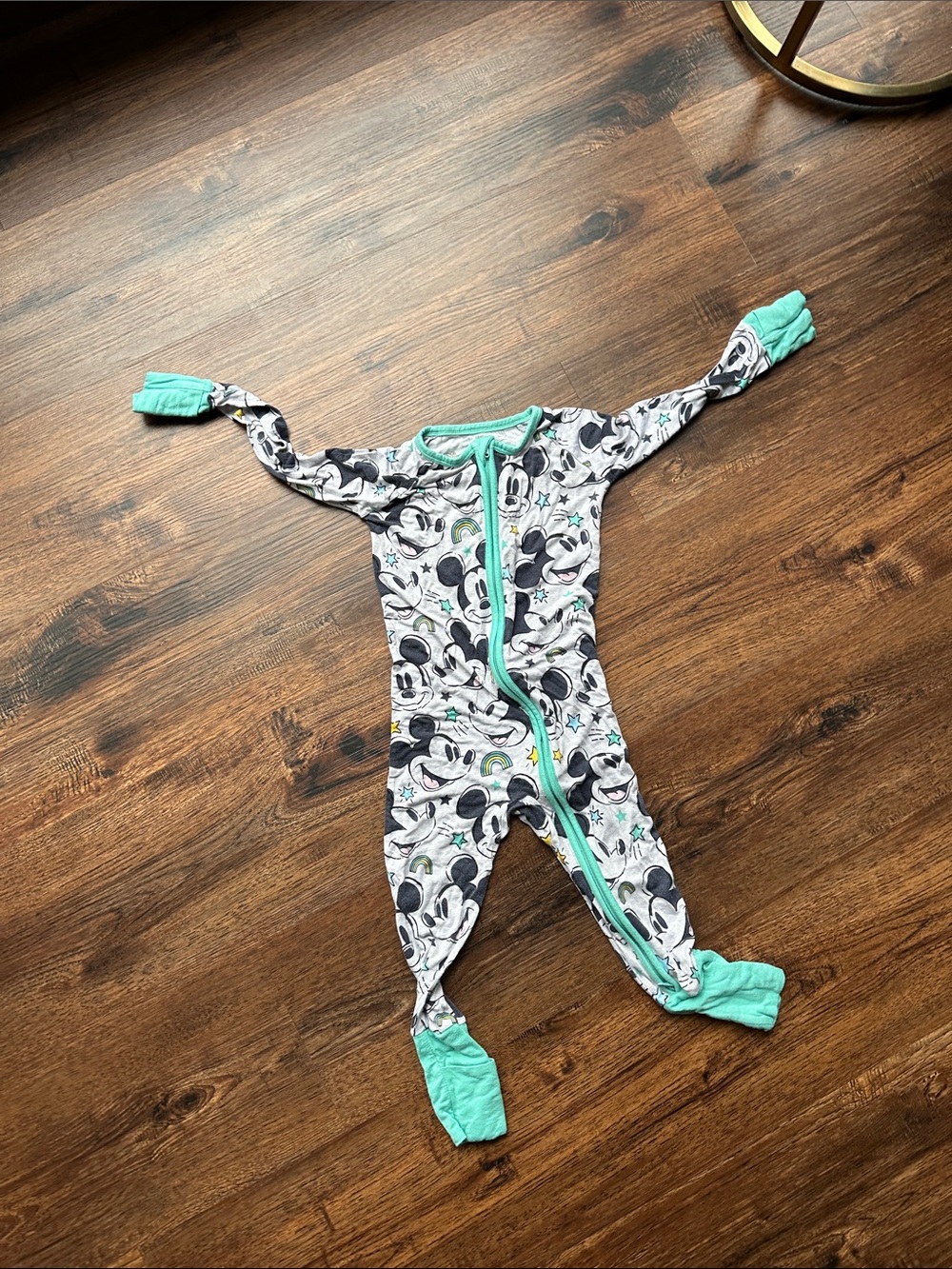 Mint-Trim Mickey Mouse little sleepies Print Kids One-Piece Zipper Footed Pajama